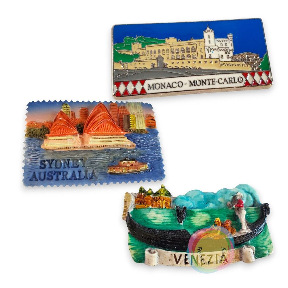 Vintage Travel Magnet Lot Monaco Sydney Venice Souvenirs